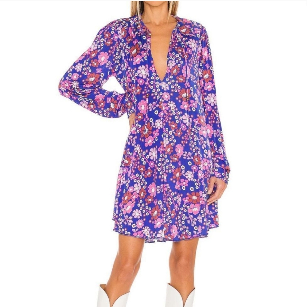Free People Floral Mini Dress - Purple and Pink